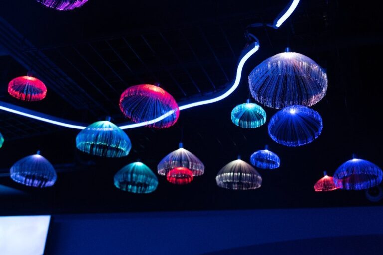 Glowing jellyfish lanterns at an evening event
