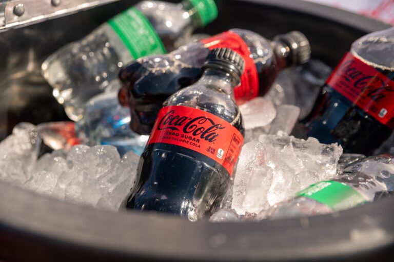 Bottled drinks on ice at a Coca-Cola groundbreaking