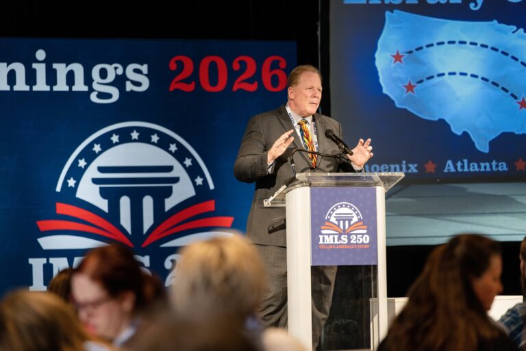 Speaker at the IMLS Library Convenings 2026 podium