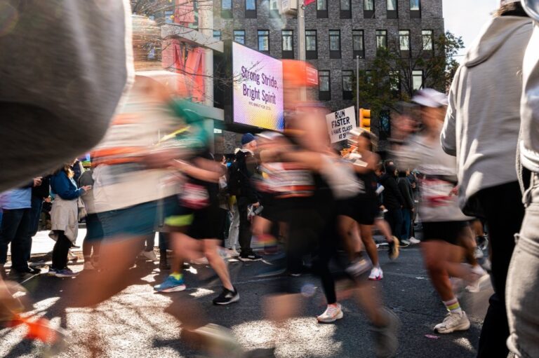 Runners in motion during a city race