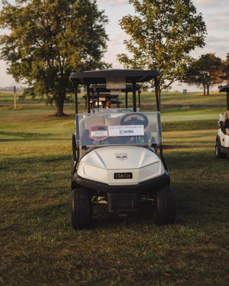 Golf cart staged before the shotgun start at the ATSG Charity Golf Classic 2025