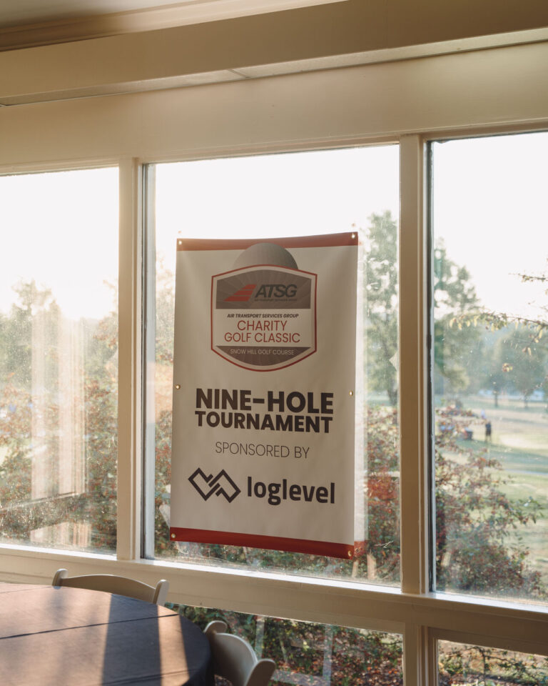 Nine-hole tournament sign at the clubhouse at the ATSG Charity Golf Classic 2025
