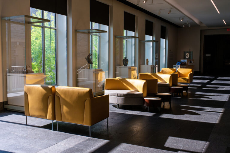 Sunlit lounge inside the Cincinnati Art Museum