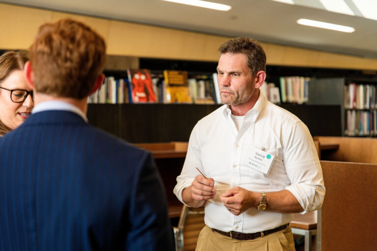 Guests networking in the Cincinnati Art Museum library