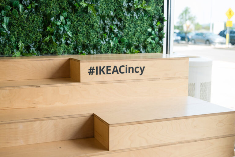 #IKEACincy display on wooden steps at the IKEA Grad Bash Cincinnati 2023