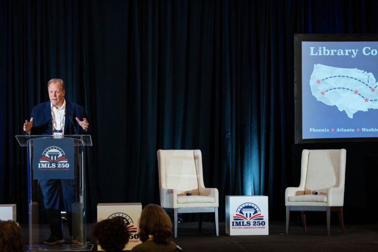 Speaker at the IMLS 250 podium during a general session in St. Louis