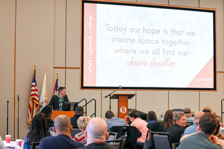 Speaker at the podium during the LeaderShift general session