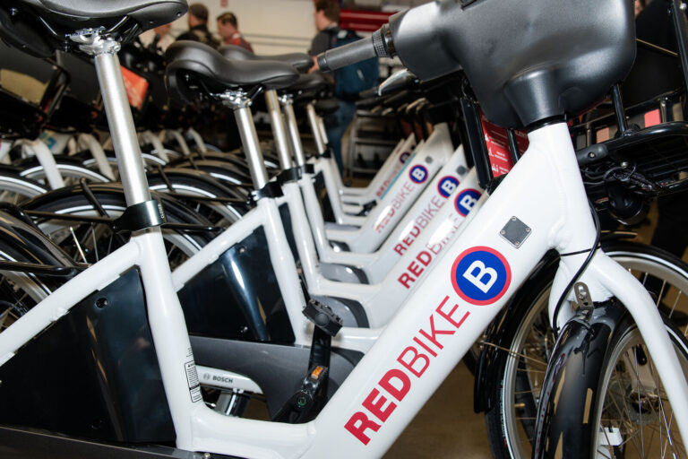 Red Bike bike share bicycles lined up for NABSA 2026