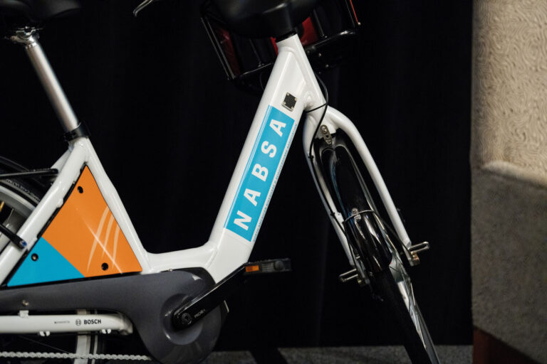 NABSA-branded bike share bicycle on display