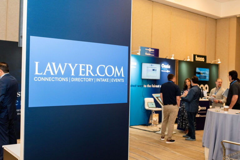 Lawyer.com sponsor booth in the NeoSummit exhibit area