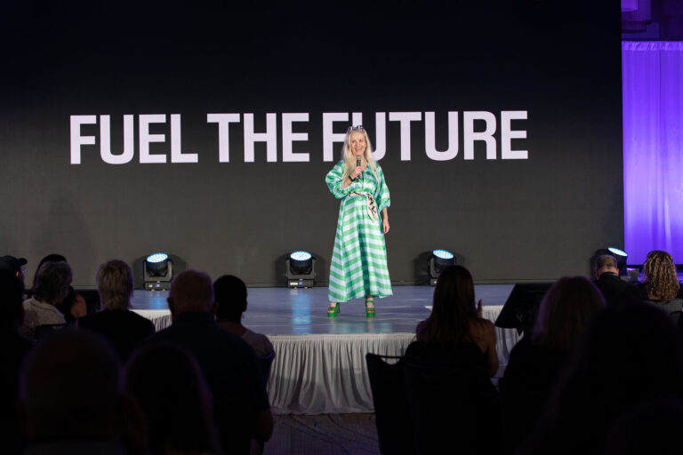 Presenter on the Fuel the Future stage at the Oribe event