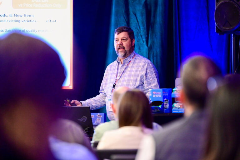 Presenter at the podium during the Perfetti Van Melle meeting