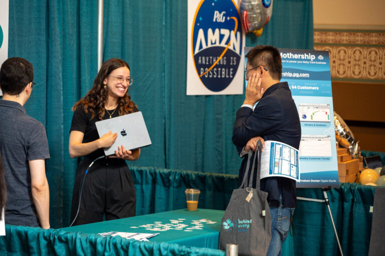 Attendee at the AMZN booth at the P&G Baby Care event, Music Hall Cincinnati
