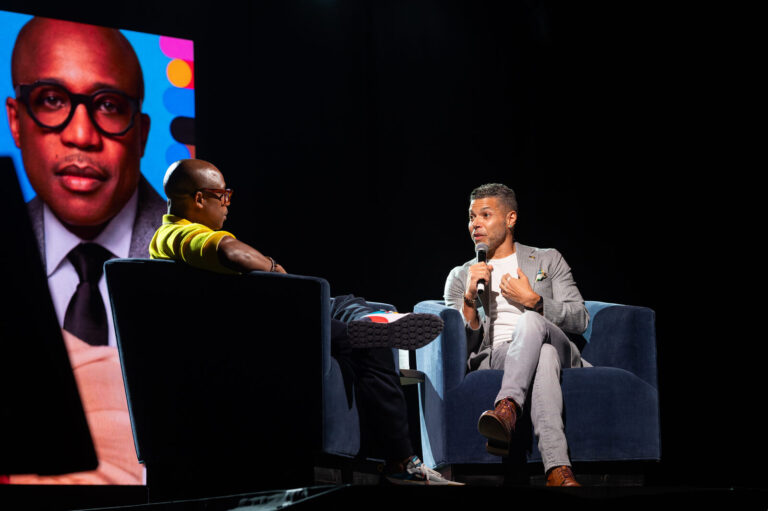 Fireside chat on stage at the Zeno Group P&G GABLE event, Hard Rock Casino Cincinnati